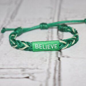 Green adjustable Cord Believe Bracelet